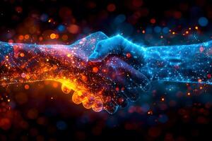 Futuristic Digital Handshake Representing Technology Collaboration Concept photo