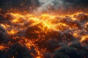 Dramatic Fiery Sky with Glowing Clouds and Particle Effects for Creative Backgrounds and Designs photo