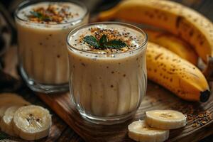 Creamy Banana Smoothie with Seed Toppings for a Healthy Breakfast photo