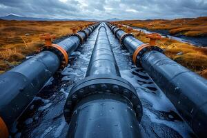 Expansive Pipeline in Remote Landscape Energy Infrastructure Concept for Industrial Studies photo