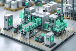 Futuristic Automated Factory with Advanced Technology and Robotics for Industrial Design and Innovation photo