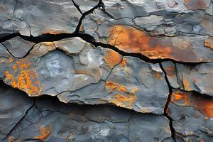Textured Rock Surface with Natural Cracks and Rust Patterns for Background Design photo