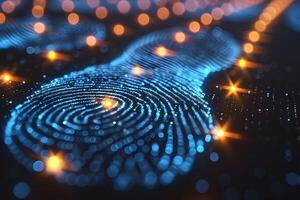 Digital Fingerprint Biometrics with Futuristic Blue and Orange Light Patterns for Security Tech Design photo