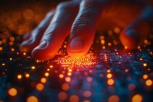 Futuristic Technology Concept of Fingerprint Scanning on a Digital Circuit Board for Cybersecurity photo