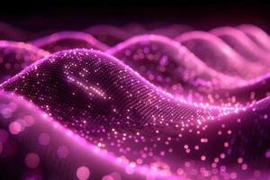 Abstract Digital Art with Illuminated Pink Waves and Glowing Particles for Creative Design photo