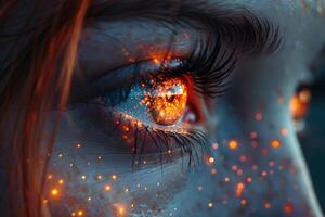 Digital Art of a Fiery Eye Illuminating the Night with Sparkling Fantasy Elements photo