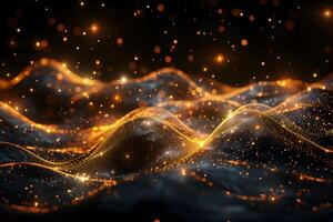 Glowing Abstract Waves with Golden Sparkles for Digital Design and Background Art photo