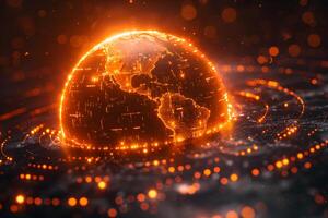 Futuristic Digital Globe Concept with Glowing Technology Elements for Innovation photo