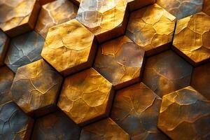 Golden Hexagonal Pattern with Textured Geometric Design for Modern Backgrounds photo