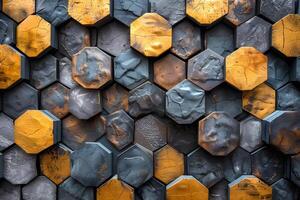 Abstract Geometric Pattern with Golden and Gray Hexagons for Modern Design photo