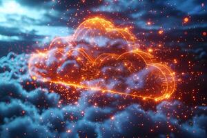 Digital Transformation and Cloud Computing in a Futuristic Neon Sky photo