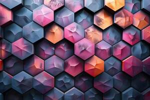 Abstract 3D Geometric Hexagon Pattern in Vibrant Pink and Blue Tones for Modern Design photo