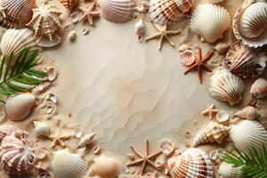 Tropical Beach Vibes Seashells and Starfish on Sandy Background - Perfect for Summer Design photo