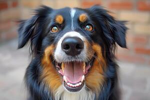 Close-Up of a Happy Australian Shepherd with Bright Eyes and Fluffy Fur photo