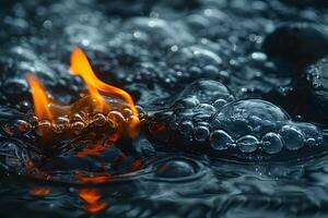 Fiery Flames and Bubbling Water Dynamic Elemental Contrast in Nature Photography photo