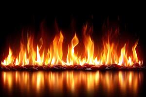 Fiery Flames with Glowing Reflections on Smooth Surface photo