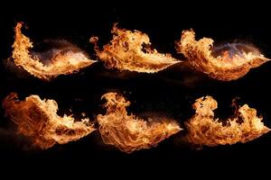 Dynamic Fire Flame Array on Black Background for Creative Design photo