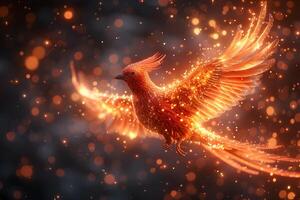 Mythical Phoenix in Flight Majestic Flaming Bird with Glowing Wings for Fantasy Art Design photo