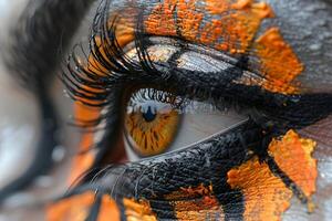 Close-Up of Eye with Colorful Artistic Makeup Design for Creative Visual Art Projects photo