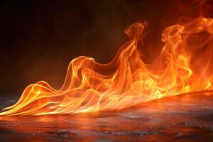 Dynamic Flame Dance on Dark Surface for Dramatic Design and Backgrounds photo