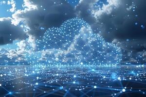 Digital Cloud Computing Network Concept with Connective Points in a Blue Sky photo