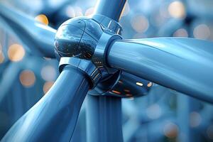 Futuristic Metallic Wind Turbine Blades with Abstract Bokeh Background photo