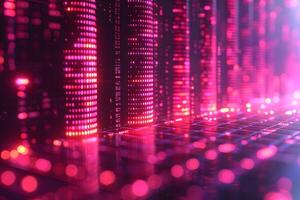 Futuristic Digital Matrix with Glowing Neon Lights and Grids for Technology Design photo