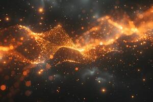 Sparkling Abstract Wave of Golden Light Particles in a Cosmic Void photo