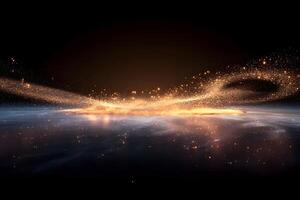 Abstract Cosmic Wave of Golden Sparks in a Dark Space Setting photo