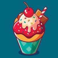 Ice cream sundae with cherry and chocolate vector