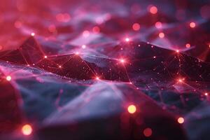 Futuristic Digital Network with Abstract Geometric Patterns and Glowing Red Lights photo