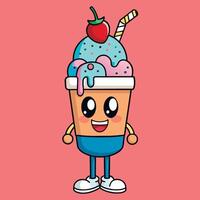 An ice cream sundae character with a cherry on top vector