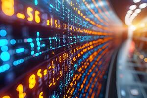 Dynamic Digital Stock Market Ticker Display with Abstract Financial Data photo