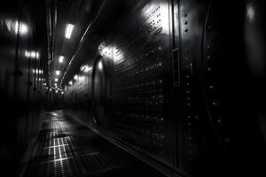 Futuristic Sci-Fi Corridor with Intricate Metallic Details and Subtle Lighting photo