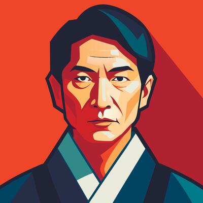 A man in a kimono with long shadow