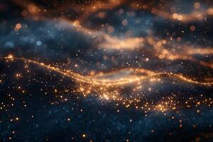 Abstract Cosmic Landscape with Glowing Particles in Dark Atmosphere photo