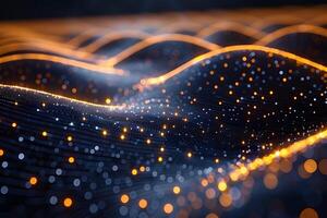 Abstract Digital Landscape with Glowing Lights and Wave Patterns for Technology Design photo