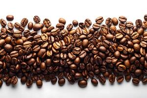 Rich Brown Roasted Coffee Beans on White Background for Cafe Decor and Design photo