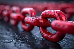 Vibrant Red Chains on Wet Surface Strength and Connection Concept for Posters and Designs photo