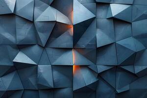 Geometric Abstract Art with Blue Polyhedron Patterns and Subtle Orange Lighting for Modern Design photo