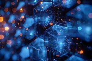 Futuristic Abstract Technology Background with Glowing Cubes and Lights photo