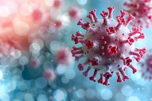 Microscopic View of Coronavirus with Abstract Light Bokeh Background photo