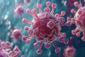 Microscopic View of Virus Structure with Detailed Spikes and Nucleus photo