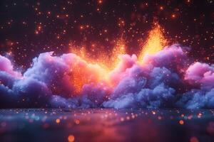 Vibrant Abstract Cloudscape with Glowing Particles for Creative Design photo