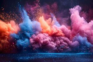 Vibrant Explosion of Colorful Powder Creating Dynamic Abstract Art photo