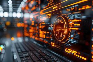 Futuristic Digital Interface Display with Data Visualization on High-Tech Screen photo