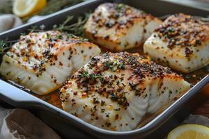 Baked Cod with Herbs and Spices in a Pan - Perfect for Healthy Gourmet Meals photo