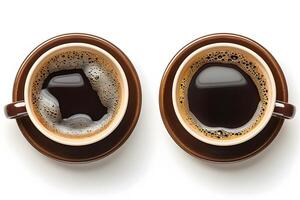 Top View of Two Coffee Cups on White Background for Cafe Menu Design photo