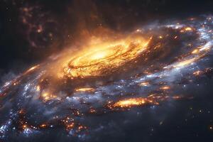 Cosmic Spiral Galaxy with Glowing Nebula and Stars in Deep Space photo