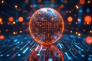 Digital Sphere of Glowing Particles with Futuristic Circuit Design for Tech Innovation Projects photo